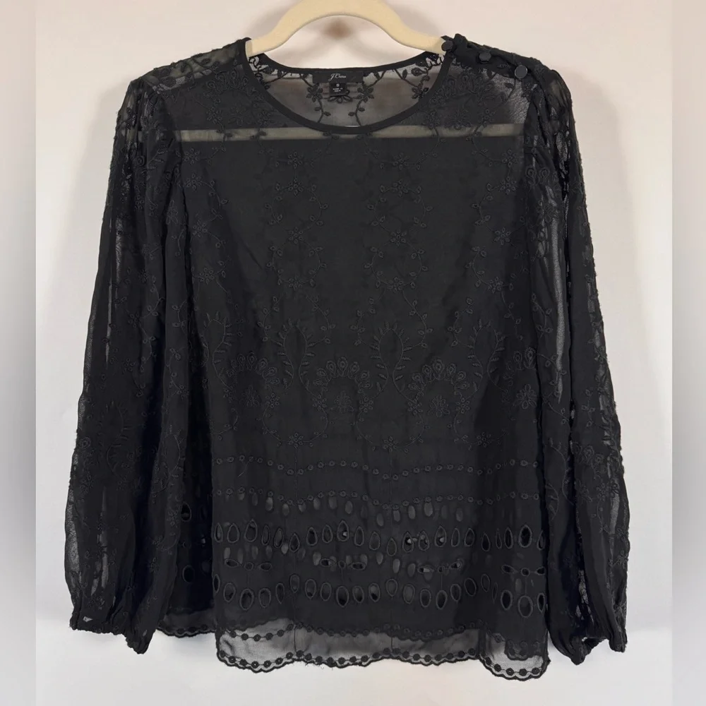 J. Crew Sheer Lace Embroidered Blouse Women Small Whimsigoth Fairy Dark Feminine